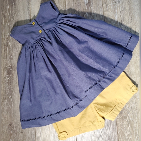 Girls Boho 2 piece mustard yellow shorts, navy sleeveless blouse set Sz 4T - Picture 4 of 9